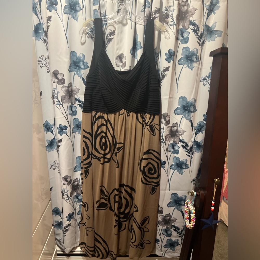 Dress with black on top and pattern on bottom
